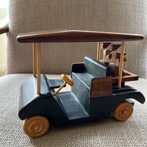 Vintage Wooden Golf Cart Golfing Decor With Golf Bags and Golf Clubs